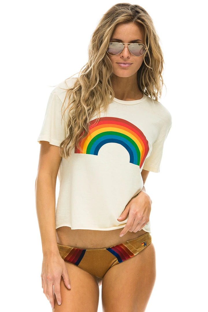Aviator Nation - Big Rainbow Boyfriend Tee in Vintage White Tops
