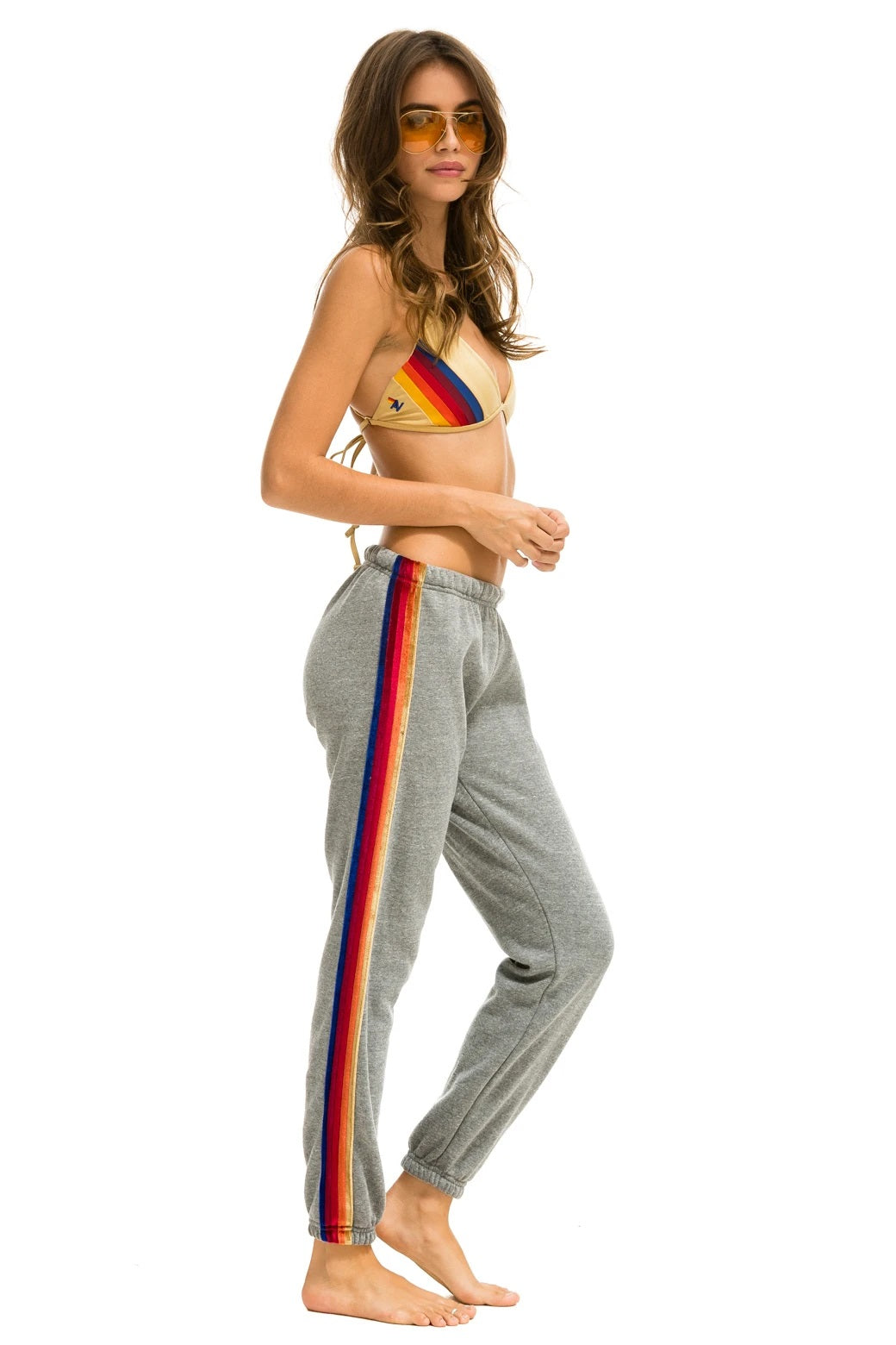 Aviator Nation - Classic w/ Velvet Stripes Women's Sweatpant in Heather Grey Pants