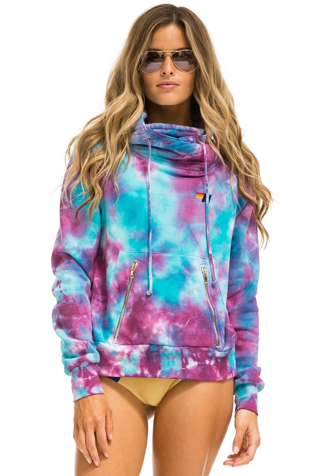 Aviator Nation - Hand Dyed Ninja Pullover Hoodie in Tie Dye Turquoise Clothing - Sweatshirts