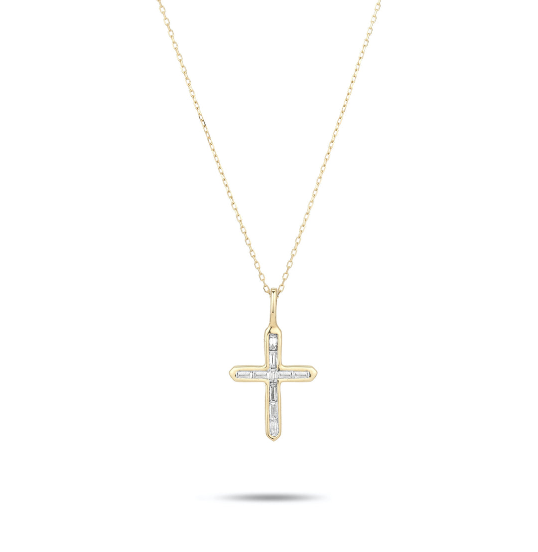 Adina - Baguette Cross Necklace in Y14