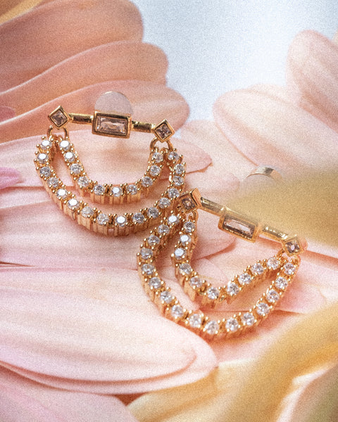 LUV AJ - Baguette Hanging Chain Studs in Gold