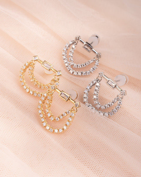 LUV AJ - Baguette Hanging Chain Studs in Gold