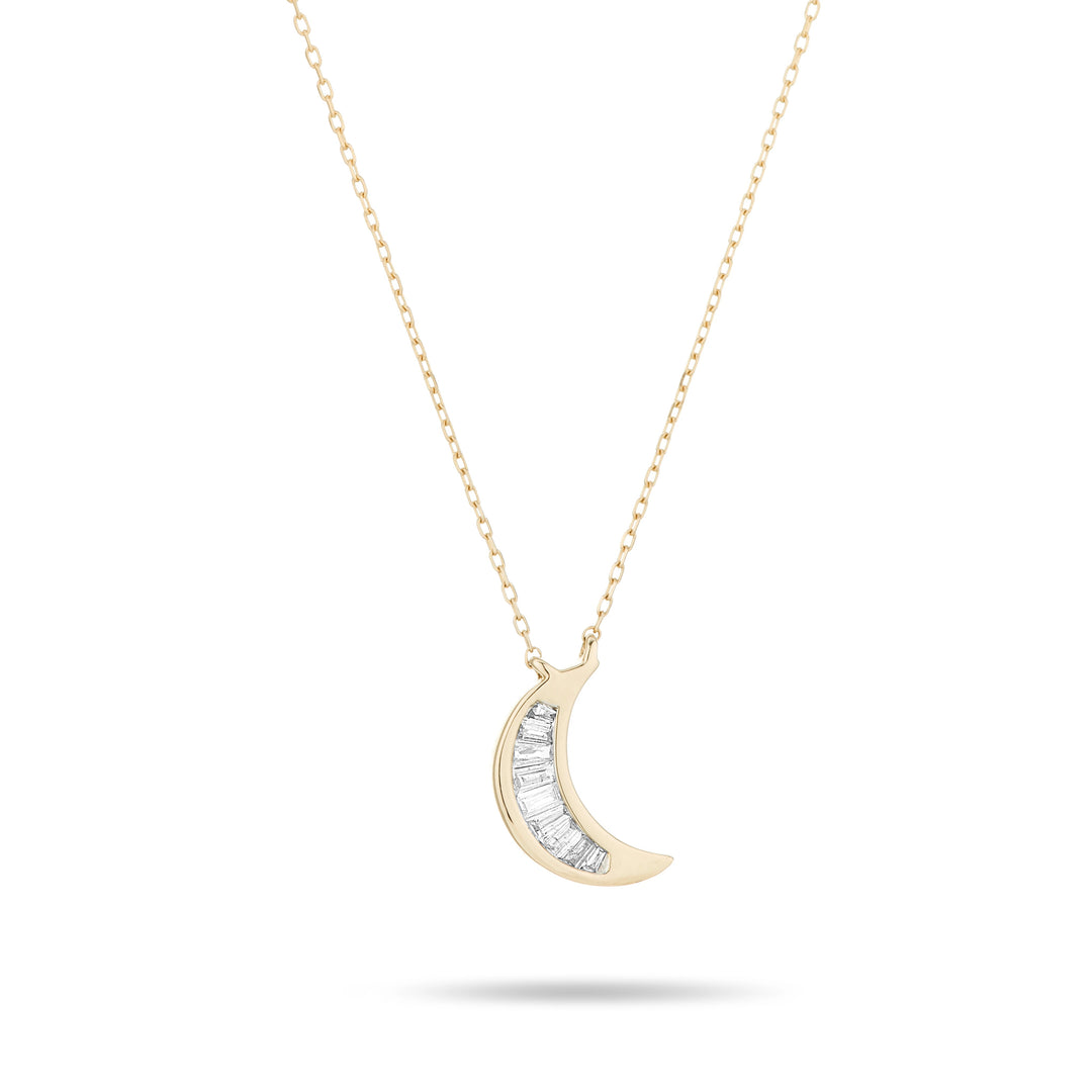 Adina - Baguette Moon Necklace in Y14k
