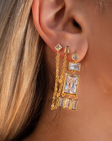 LUV AJ - Baguette Shaker Statement Studs in Gold