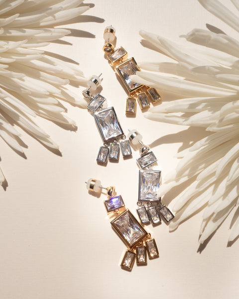 LUV AJ - Baguette Shaker Statement Studs in Silver