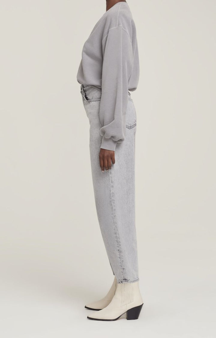 AGoldE - V-Neck Balloon Sleeve Sweatshirt in Zinc