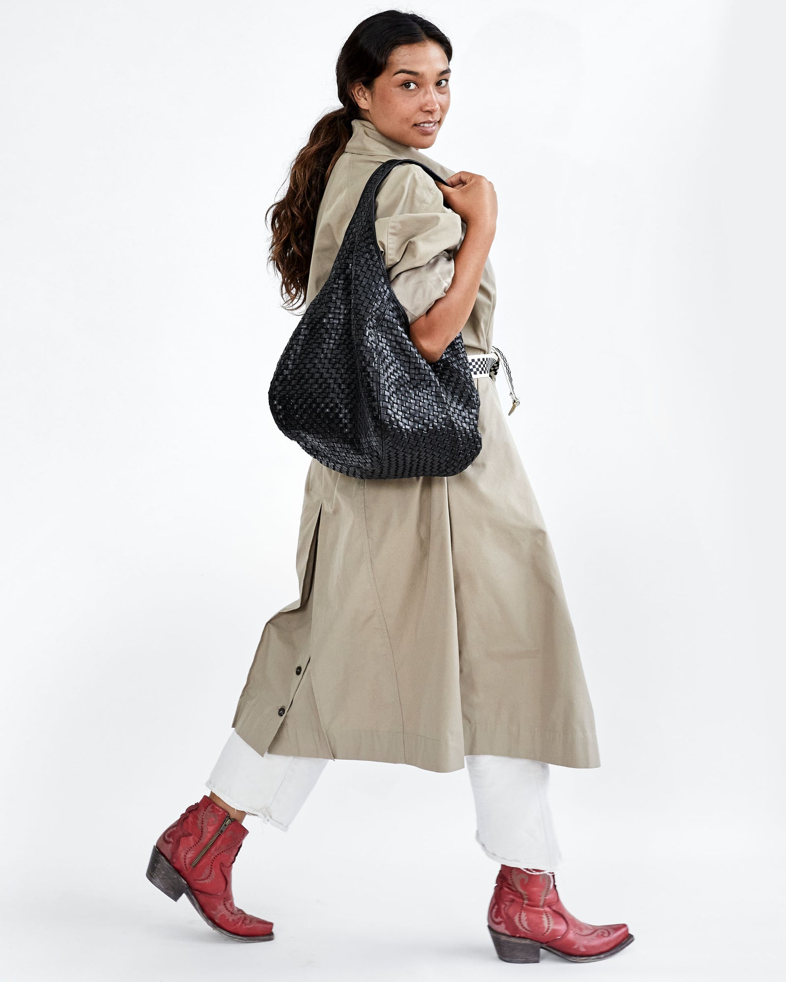 Clare V. - Bando in Black Woven Checker – Blond Genius