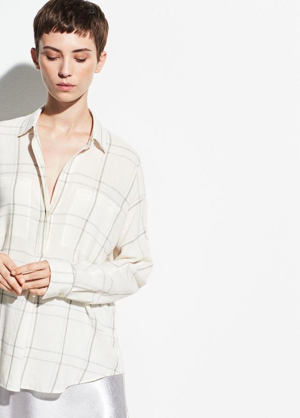 Vince - Bar Plaid Popover Off White