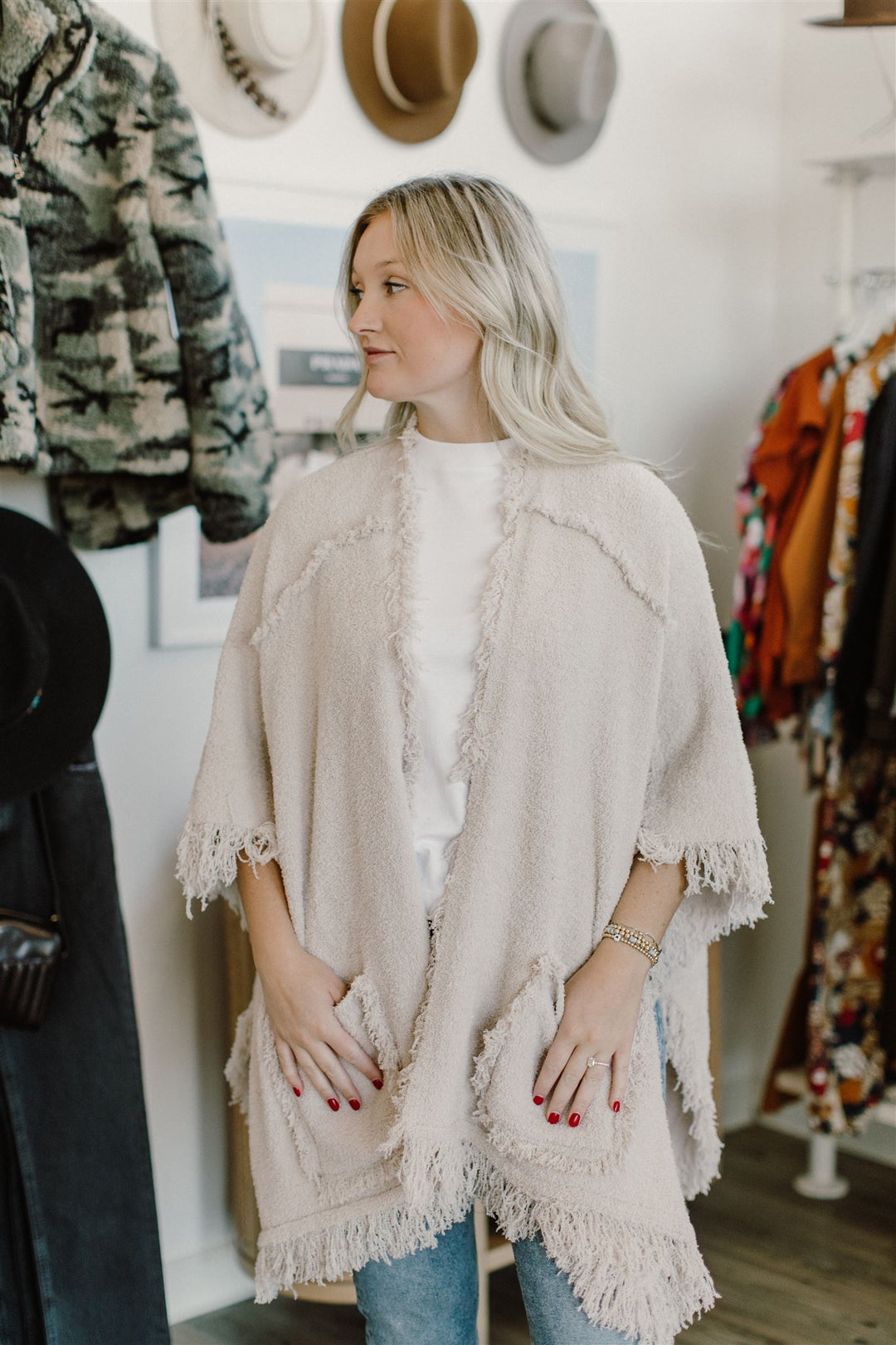 Barefoot Dreams - CozyChic Fringe Poncho in Stone Jacket