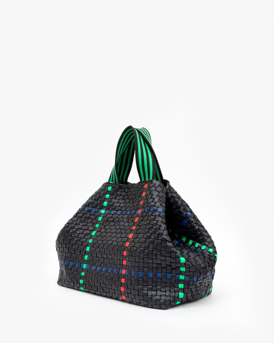 Clare V. - Bateau Tote in Black w/ Pacific, Cherry Red & Parrot Green Plaid Woven Checker