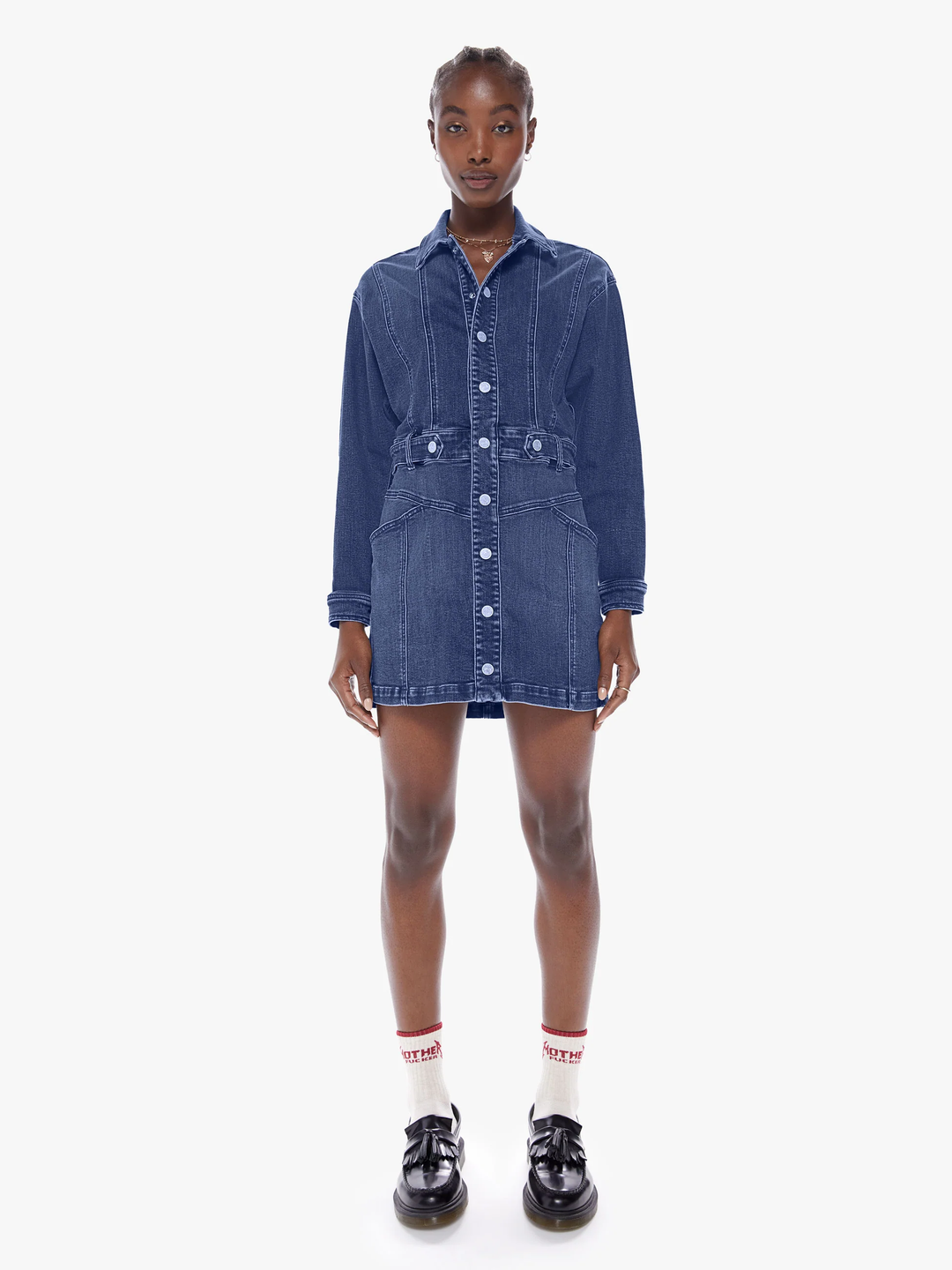 Mother The Batwing Cinch Dress Waist Beer Me in Blue