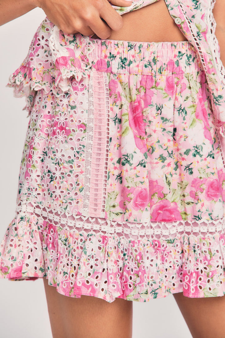 Love Shack Fancy - Baydar Skirt in Magenta Flower Fields