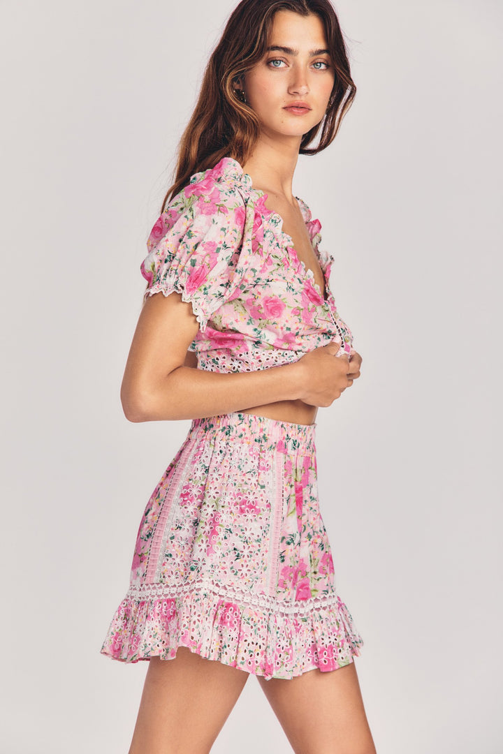 Love Shack Fancy - Baydar Skirt in Magenta Flower Fields
