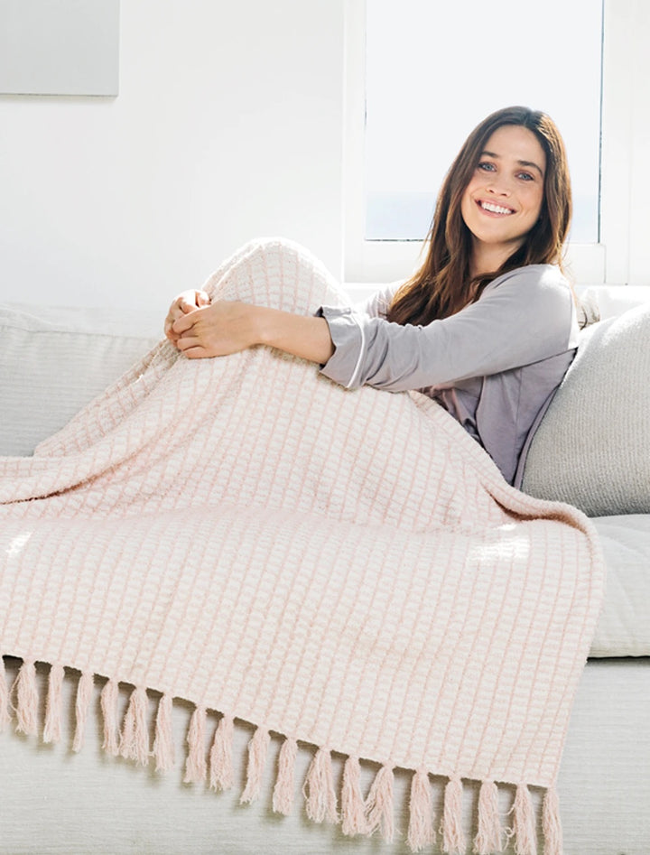 Barefoot Dreams - CozyChic Beach House Blanket in Pink Sand-Cream