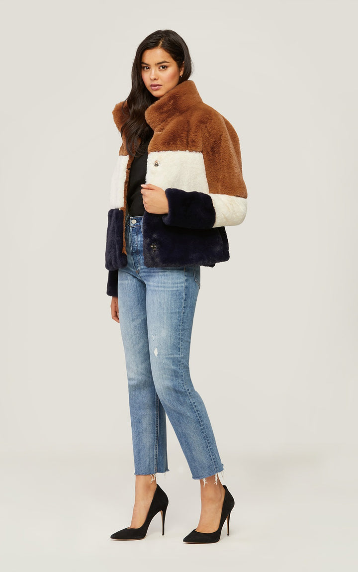 Soia & Kyo - Bea Faux Fur Coat in Multicolor Color-Block