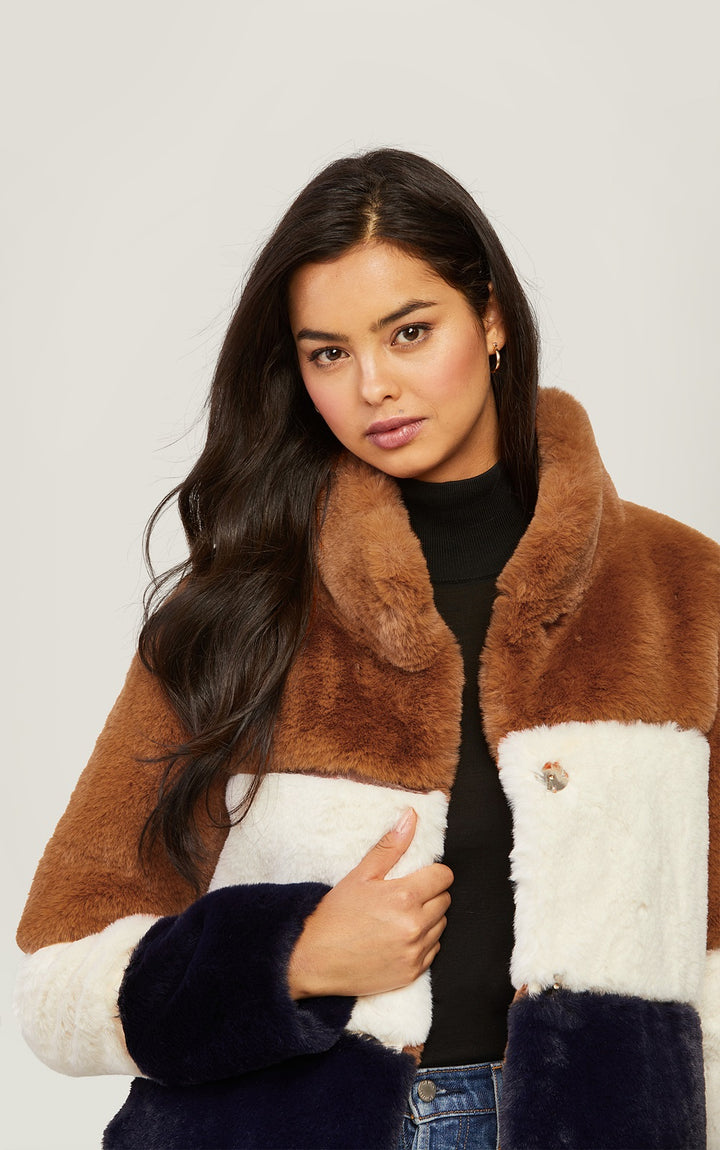 Soia & Kyo - Bea Faux Fur Coat in Multicolor Color-Block