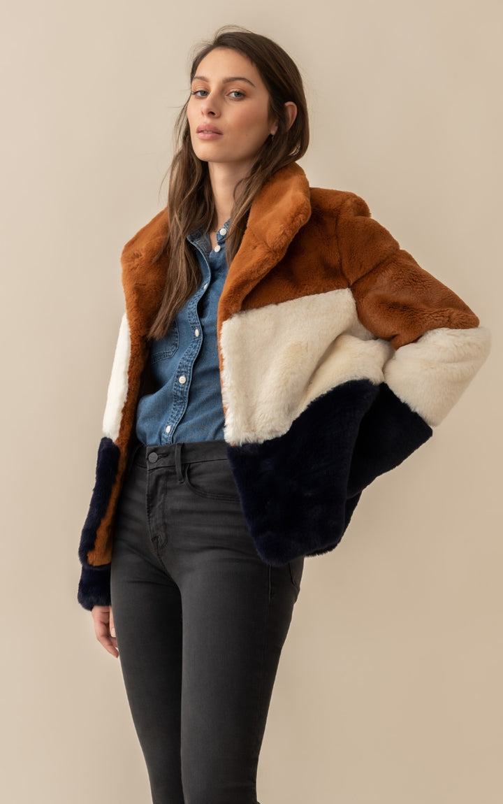 Soia & Kyo - Bea Faux Fur Coat in Multicolor Color-Block
