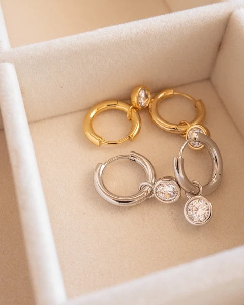 LUV AJ - Bezel Charm Huggies in Gold
