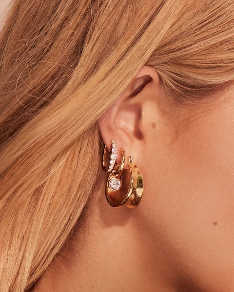 LUV AJ - Bezel Charm Huggies in Gold