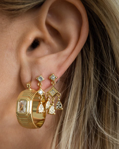 Luv AJ - Bezel Charm Studs Set in  Gold