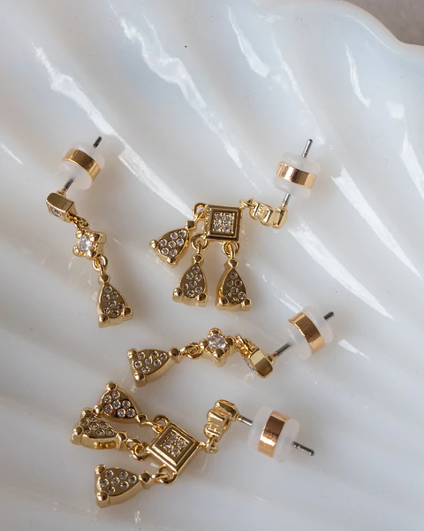 Luv AJ - Bezel Charm Studs Set in  Gold