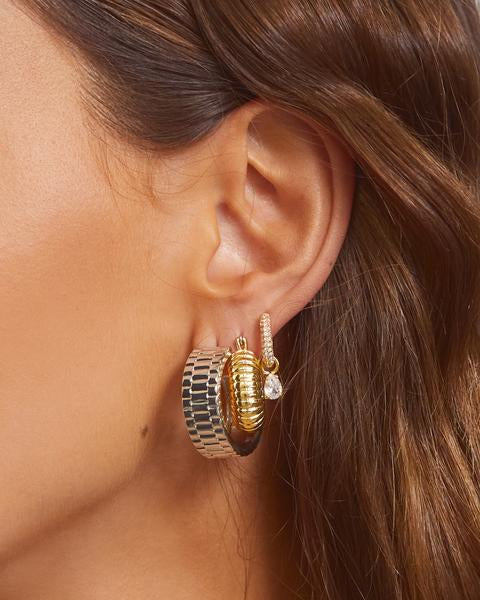 LUV AJ - Bianca Stone Pave Huggies in Gold