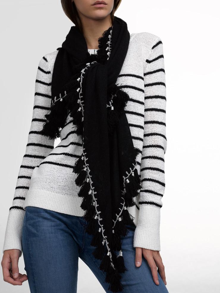 White + Warren Tassel Triangle Scarf Black Multi