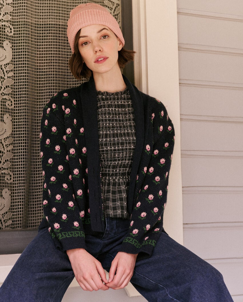 The Great - The Bloom Lodge Cardigan in Navy Bloom