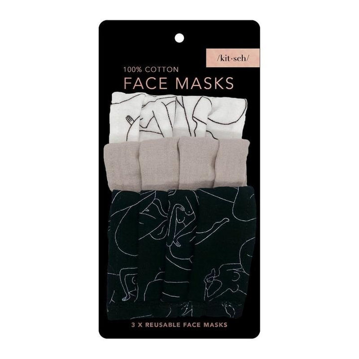 Kitsch - 3pc Cotton Mask Set in Body Positive Figure Drawing