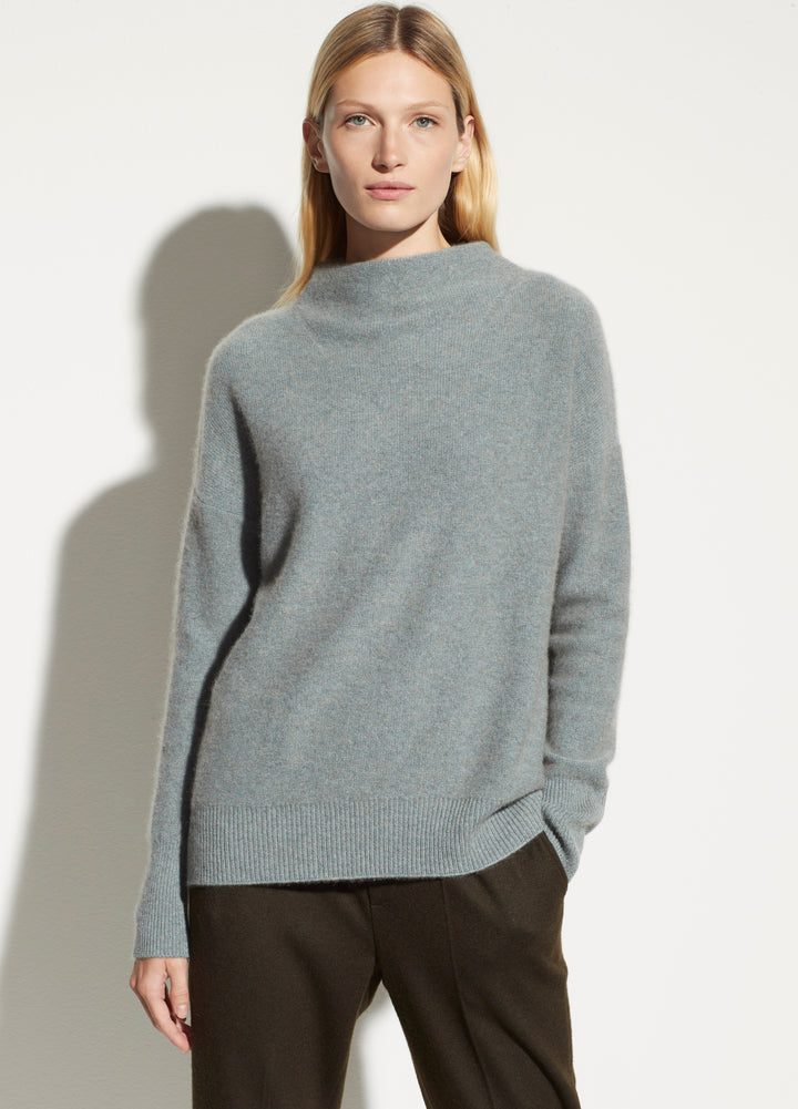 Vince - Boiled Cashmere Funnel Neck Pullover in Heather Patina