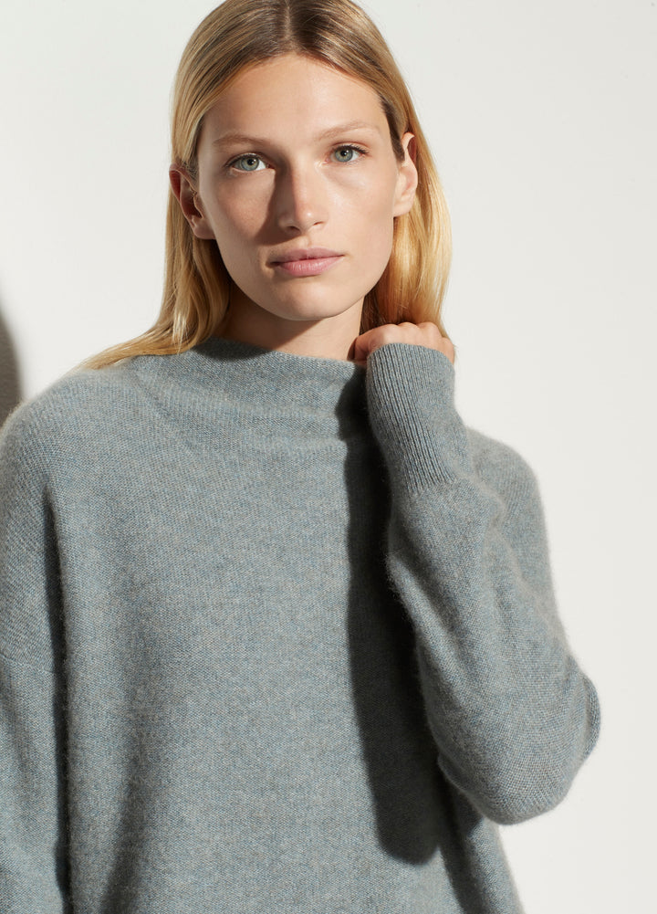 Vince - Boiled Cashmere Funnel Neck Pullover in Heather Patina