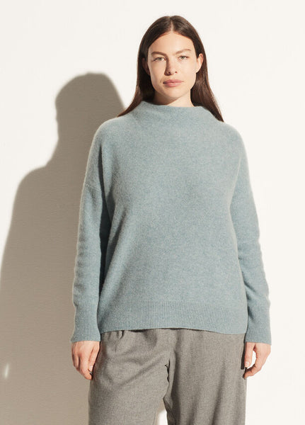 Vince - Boiled Funnel Neck Pullover in Heather Ocean | Blond Genius