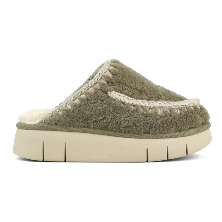 MOU - Bounce Clog Curly Sheepskin in Military