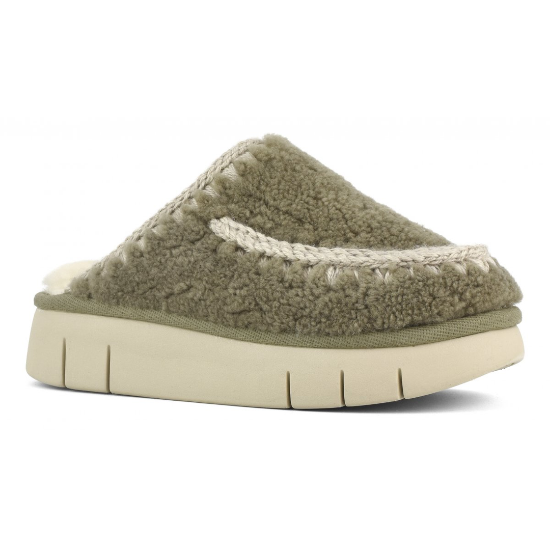 MOU - Bounce Clog Curly Sheepskin in Military