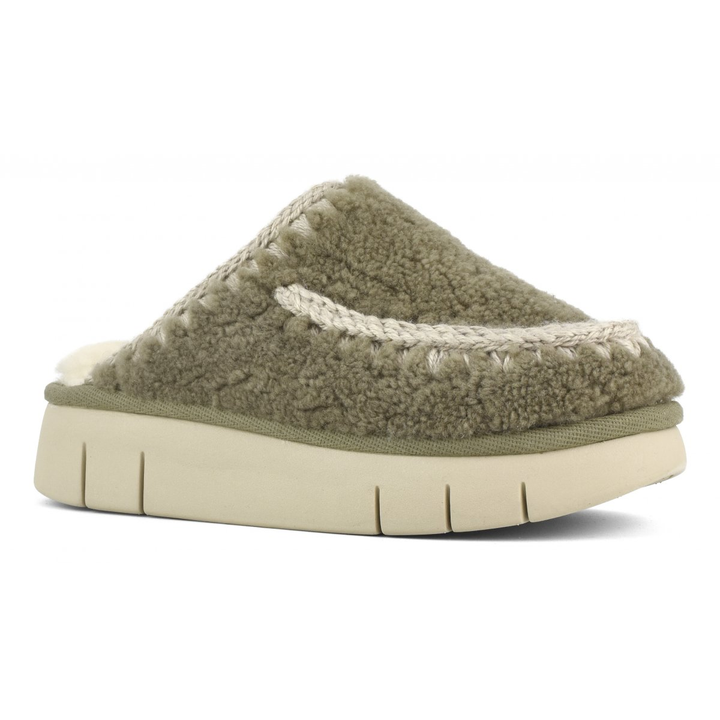 MOU - Bounce Clog Curly Sheepskin in Military