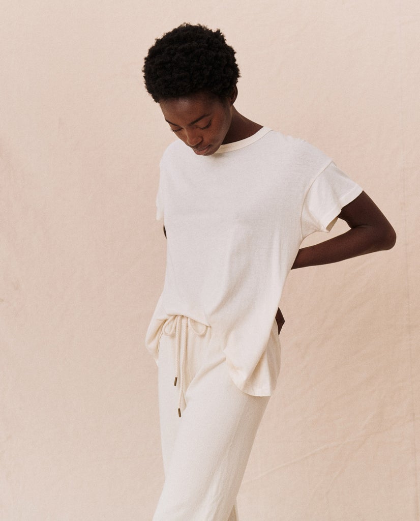 The Great - The Boxy Crew in Washed White Tops