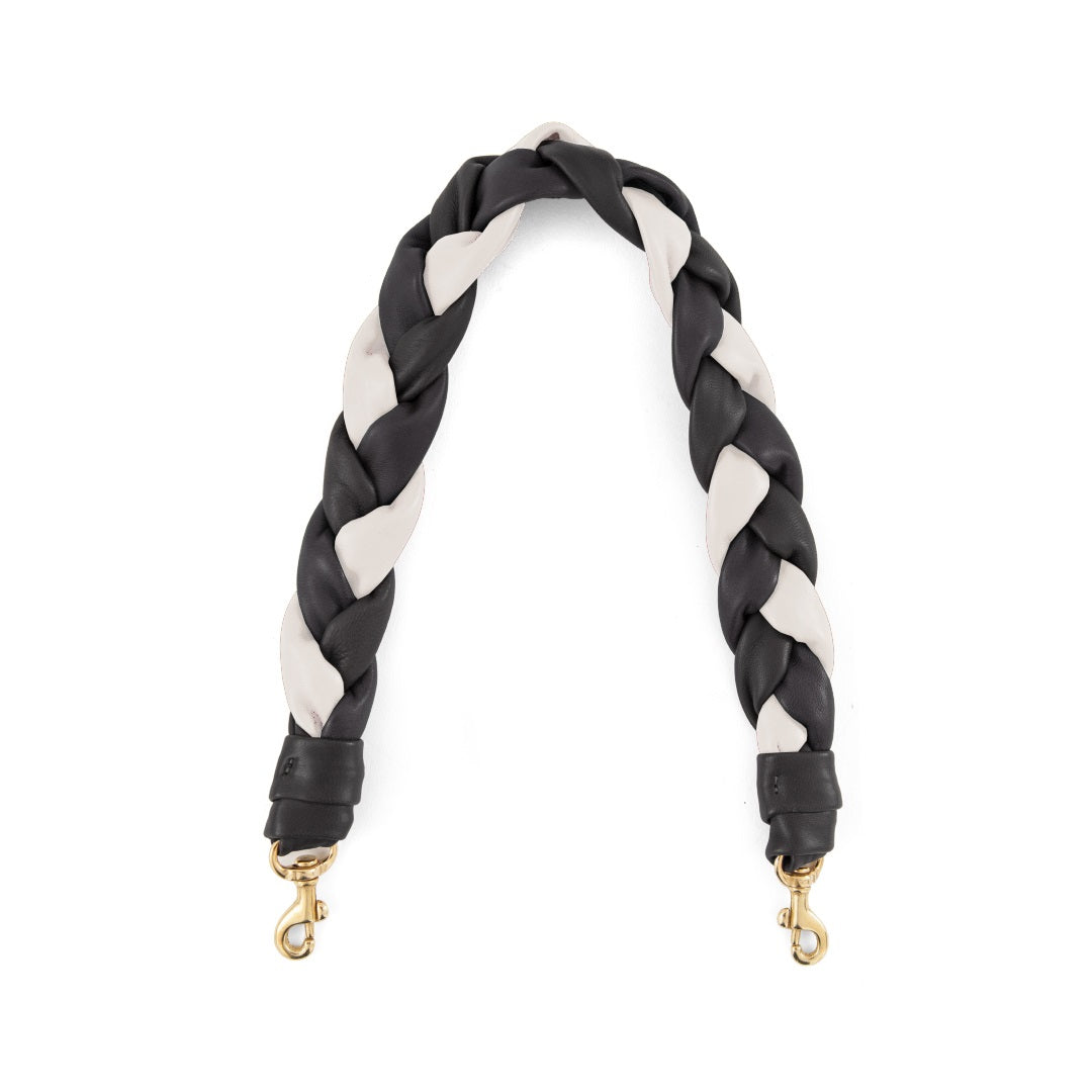 Clare V. - Braided Leather Shoulder Strap in Black & Cream Italian Nappa