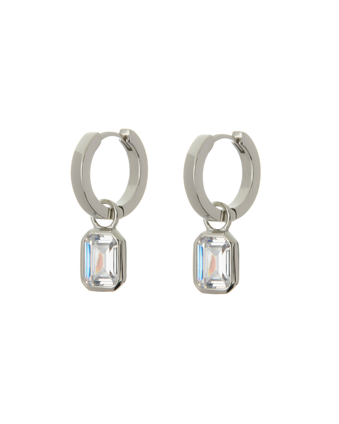LUV AJ - Brigitte Bezel Huggies in Silver
