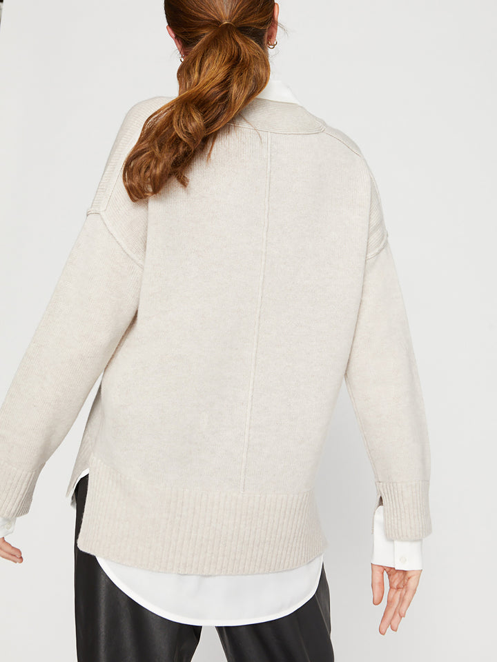 Brochu Walker - Holm Layered Vee in Macaroon Melange w/ White Clothing - Sweaters