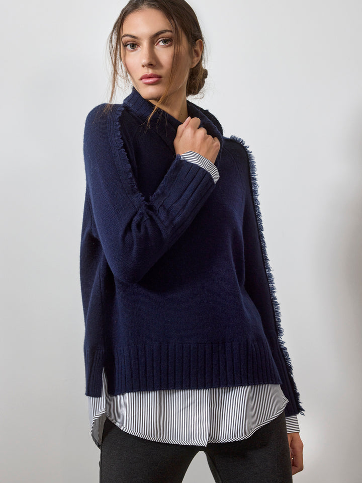 Brochu Walker - Jolie Fringe Striped Layered Looker in Navy with Stripe Clothing - Sweaters