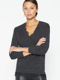 Brochu Walker - Marcella Lace Vee Looker in Dark Charcoal Melange w/ Black Lace Sweaters
