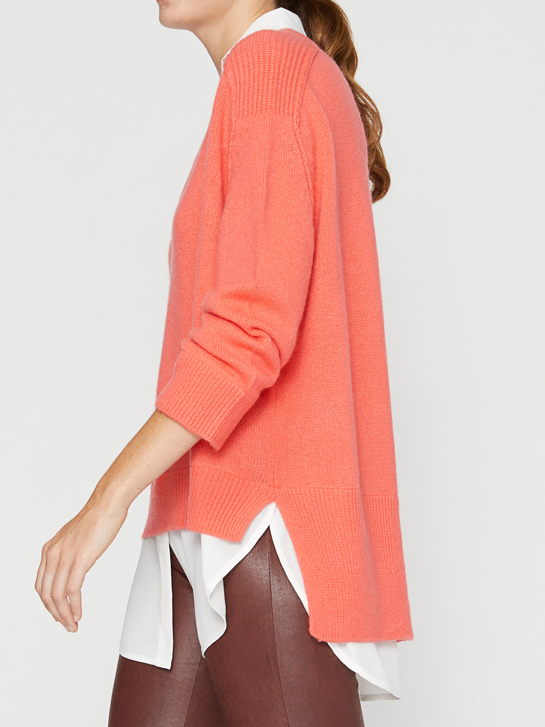 Brochu Walker - V-Neck Layered Pullover in Geranium w/ White Clothing - Sweaters