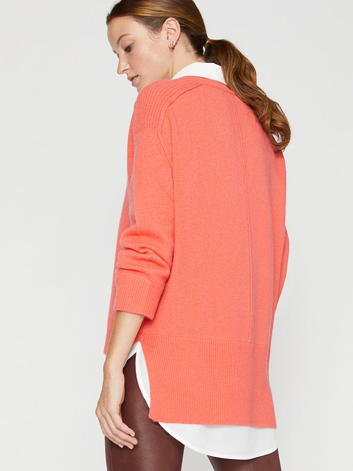 Brochu Walker - V-Neck Layered Pullover in Geranium w/ White Clothing - Sweaters