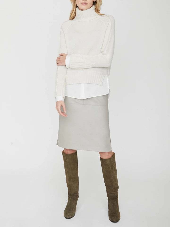 Brochu Walker - Jolie Fringe Layered Looker Turtleneck Sweater in Linen with White
