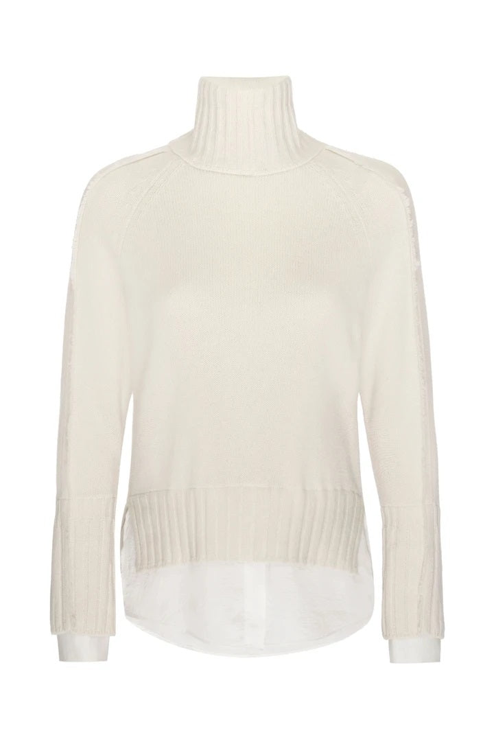 Brochu Walker - Jolie Fringe Layered Looker Turtleneck Sweater in Linen with White