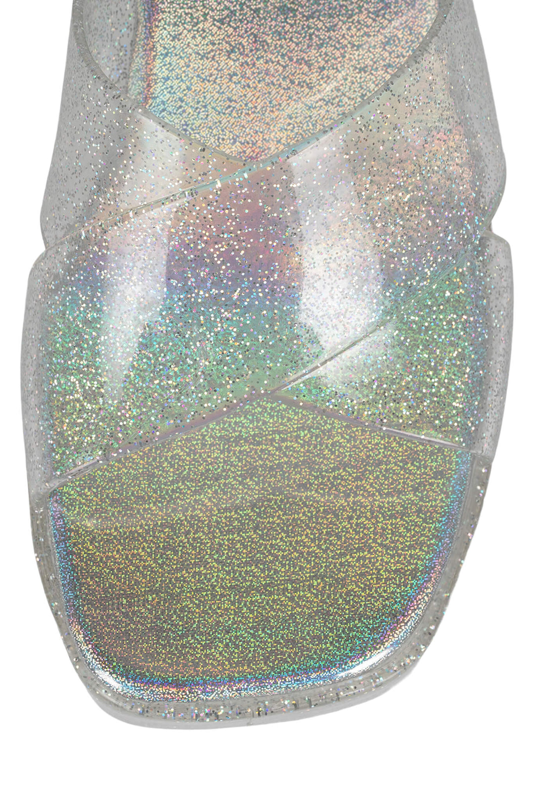 Jeffrey Campbell - Bubblegum Jelly Platform Slide in Silver Iridescent Glitter