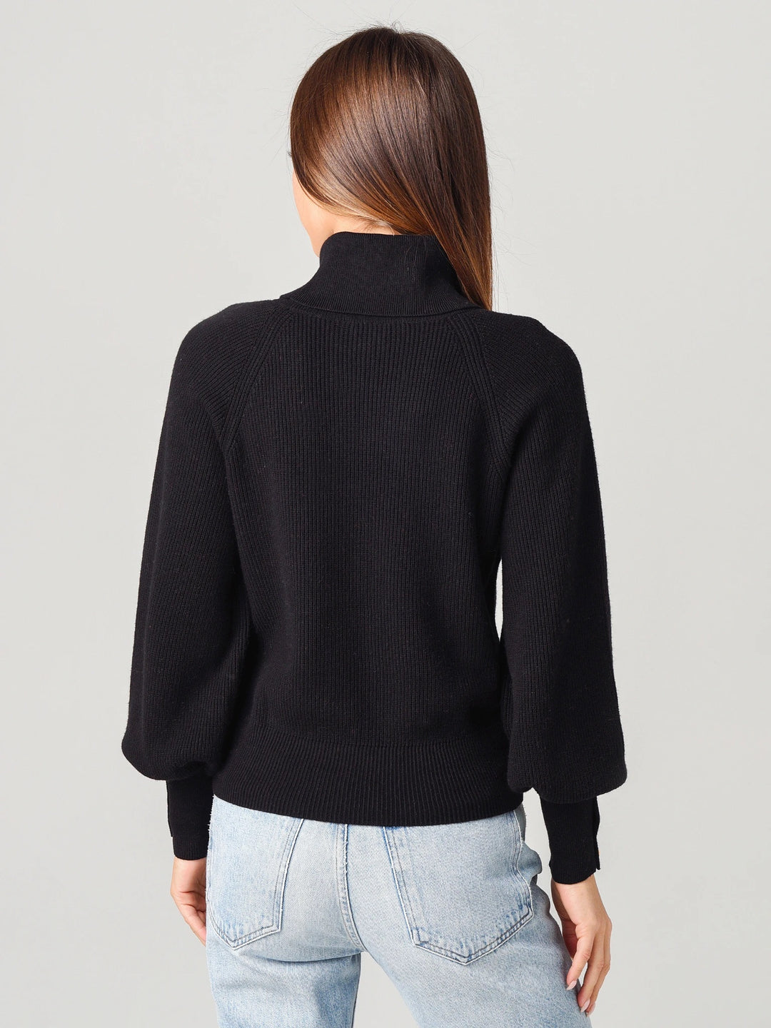 White + Warren - Button Cuff Turtleneck in Black Sweaters