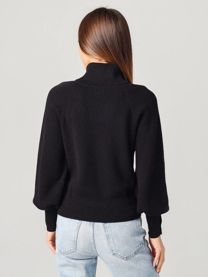 White + Warren - Button Cuff Turtleneck in Black Sweaters