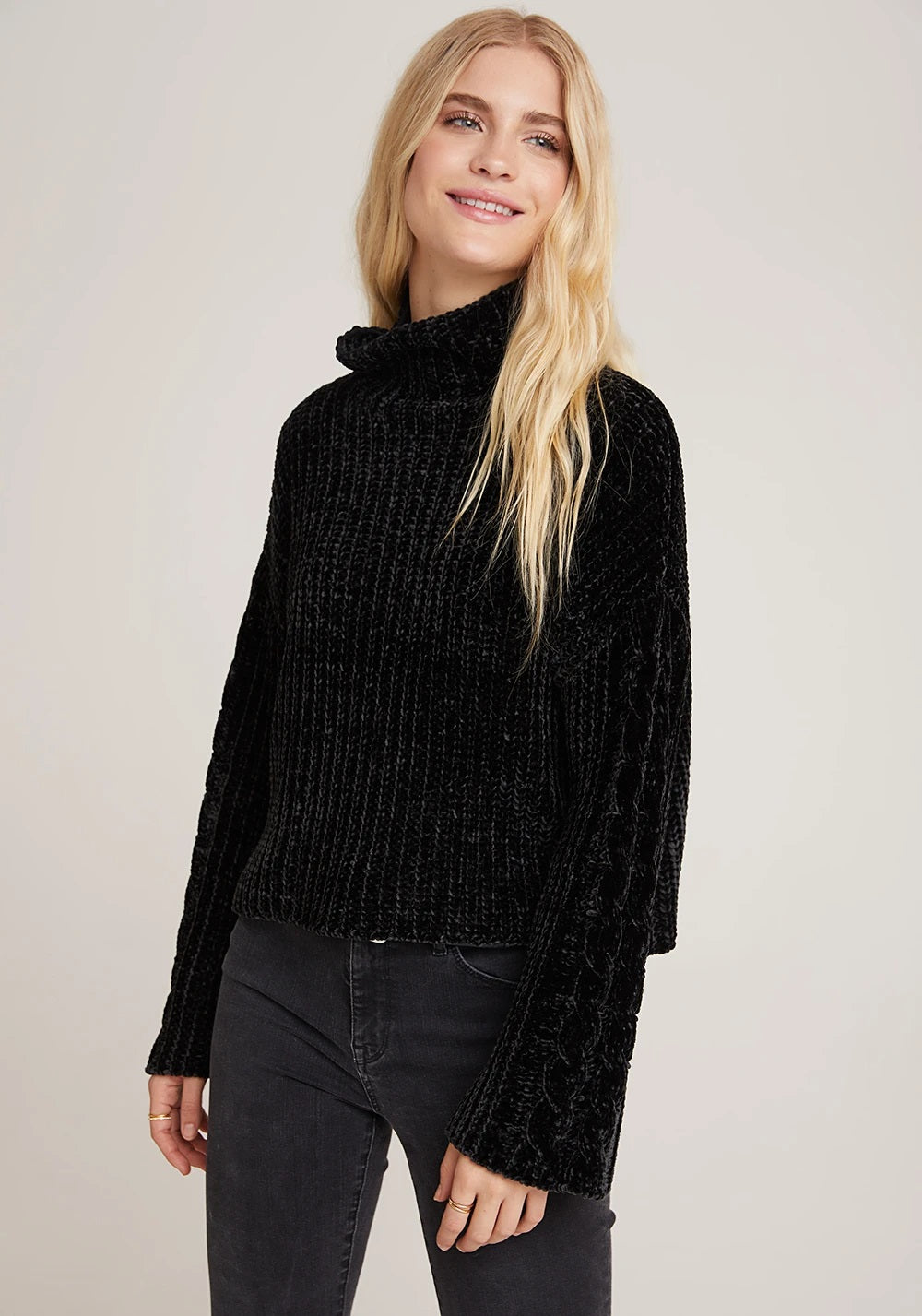 Bella Dahl - Cable Sleeve Turtle Neck Sweater in Black