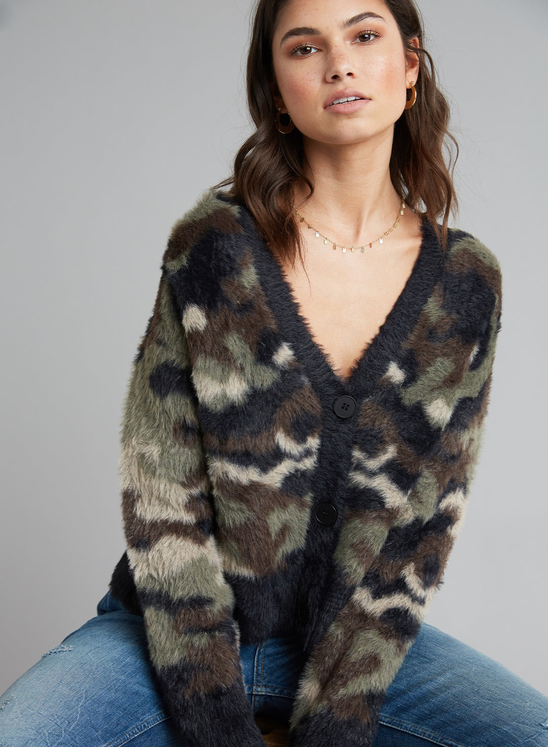 Bella Dahl - Sweater Cardigan in Fuzzy Camo